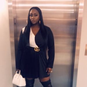 Black and white dress with pleated side